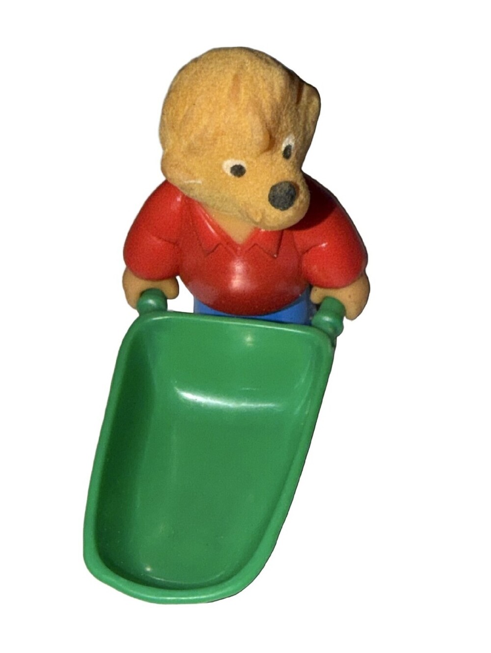 Vintage 1986 Berenstain Bears Brother Bear PVC Figure with Green Wheelbarrow